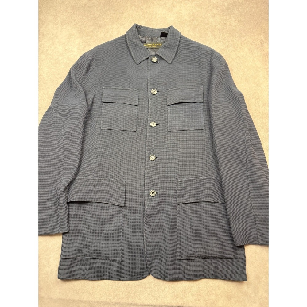 Donna Karan New York Mens 40 Blue Cotton Rayon Blend Field Jacket Made in Italy